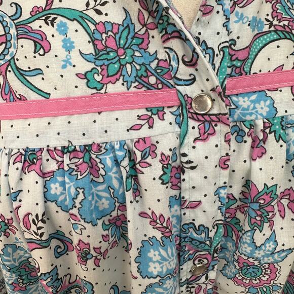 Vintage 70s Models Coat Housecoat Floral polkadot paisley pearl snap retro Small - Picture 3 of 7